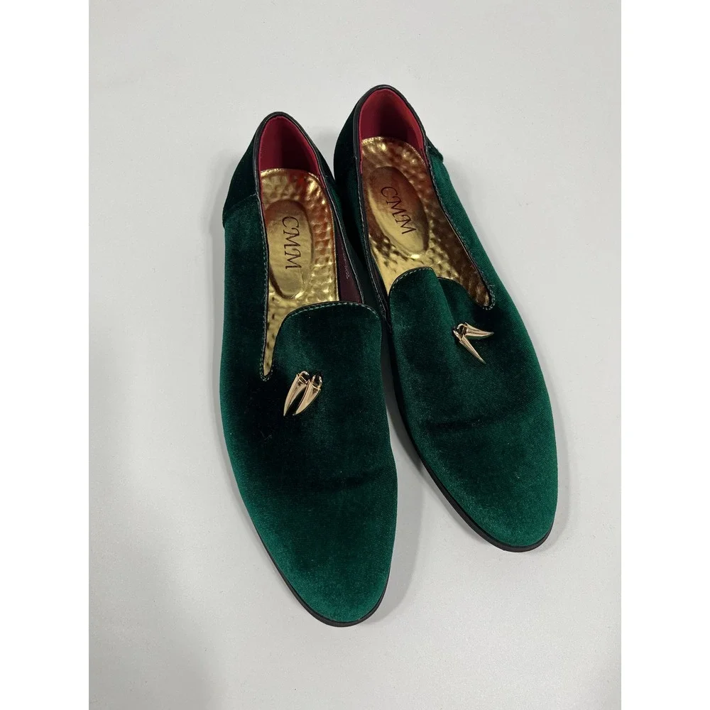 Mens Slip On Loafers 12.5 Green Velvet Formal Event Black Tie Wedding Guest